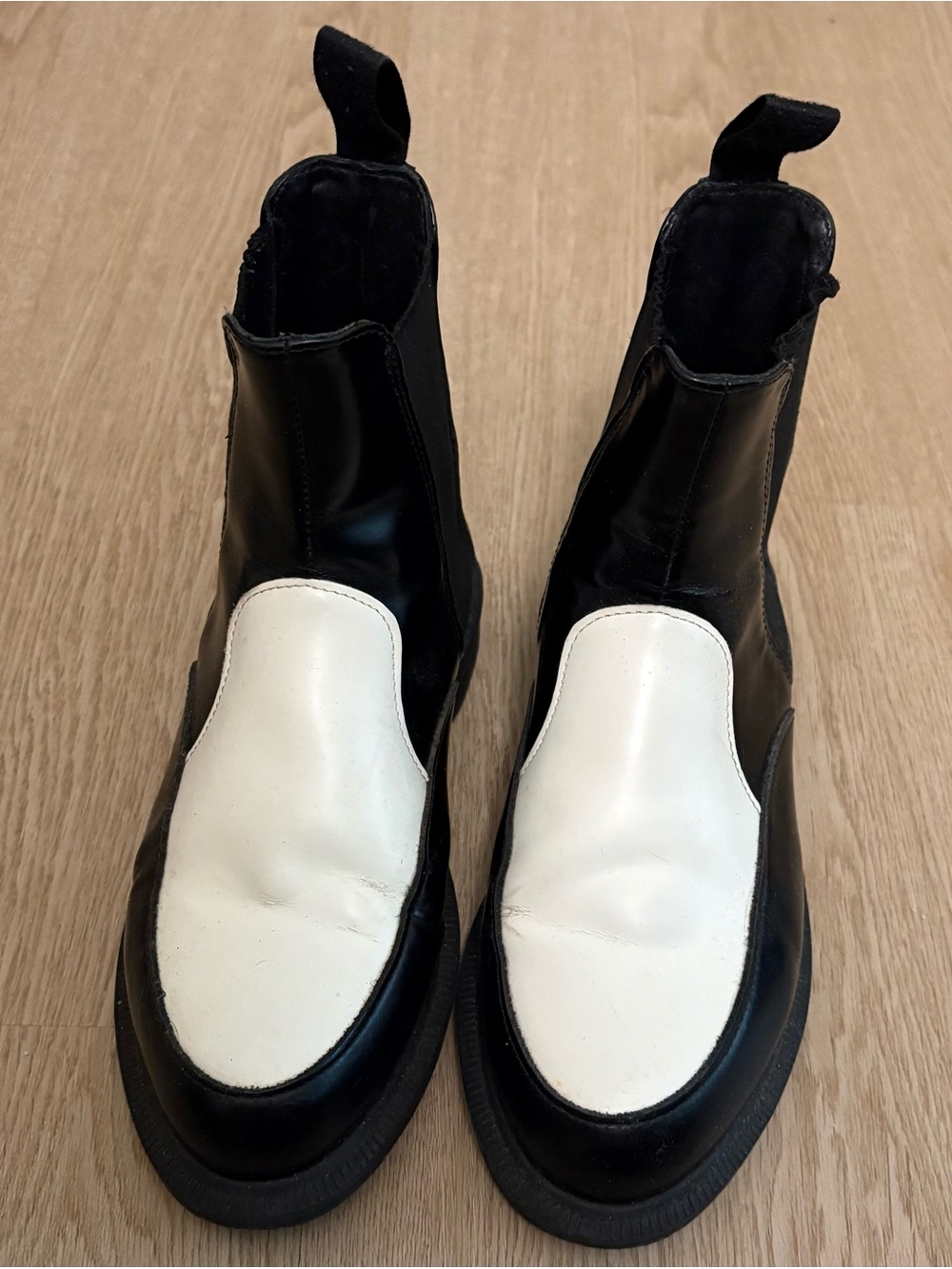 Dr. Martens Black and White Leather Chelsea Ankle Boots